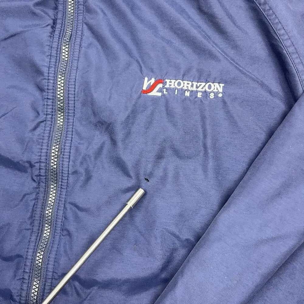 Harriton Full Zip Fleece Lined Windbreaker Jacket Navy Men’s XL Back Embroidered